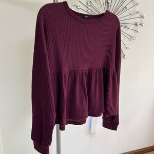FOREVER 21 ⚜️ Purple Waffle Knit Cropped Peplum Sweater, Size Small